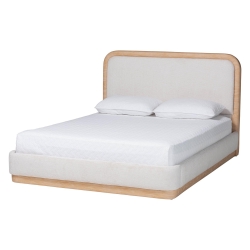 Baxton Studio Aiman Upholstered Platform Bed with Faux Leather Trim, Queen